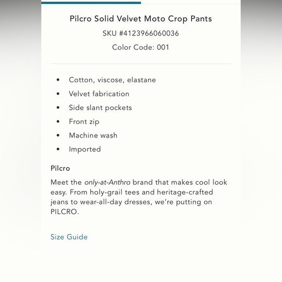 NWT new 30 Anthropologie pilcro solid velvet moto cropped pants black short - Picture 4 of 14